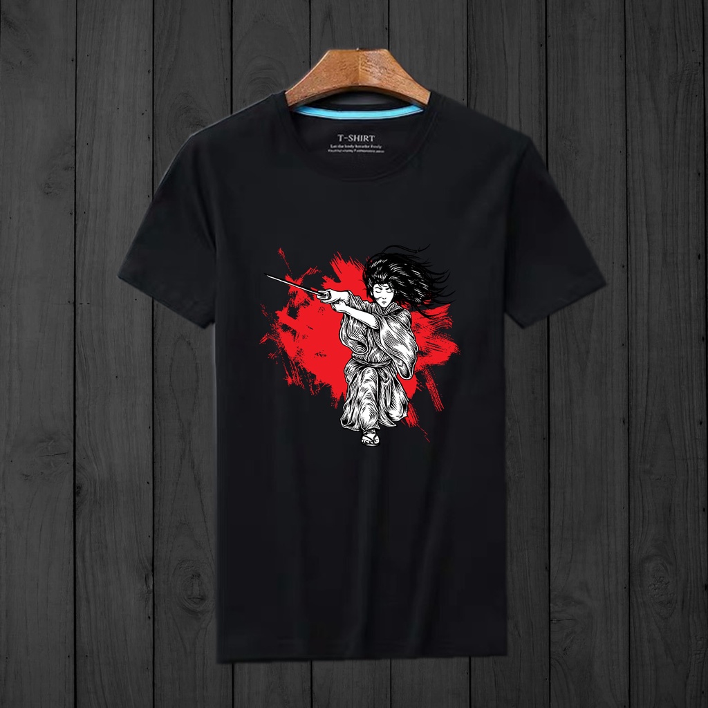 Baju kaos Pria Samurai Japan Atasan Lengan pendek kaos Tshirt Basic Cowok katun kombet