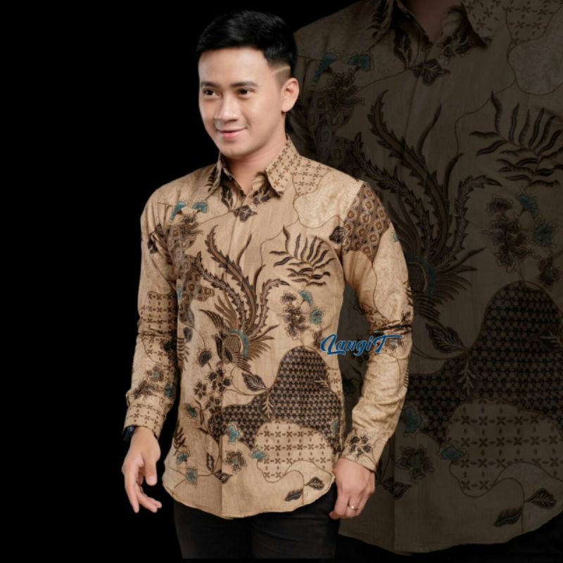 Batik Pria Lengan Panjang BATIK BERKAH HRB026 motif KERATONAN Kode 002 size M L XL XXL Reguler-SEKARJAGAD