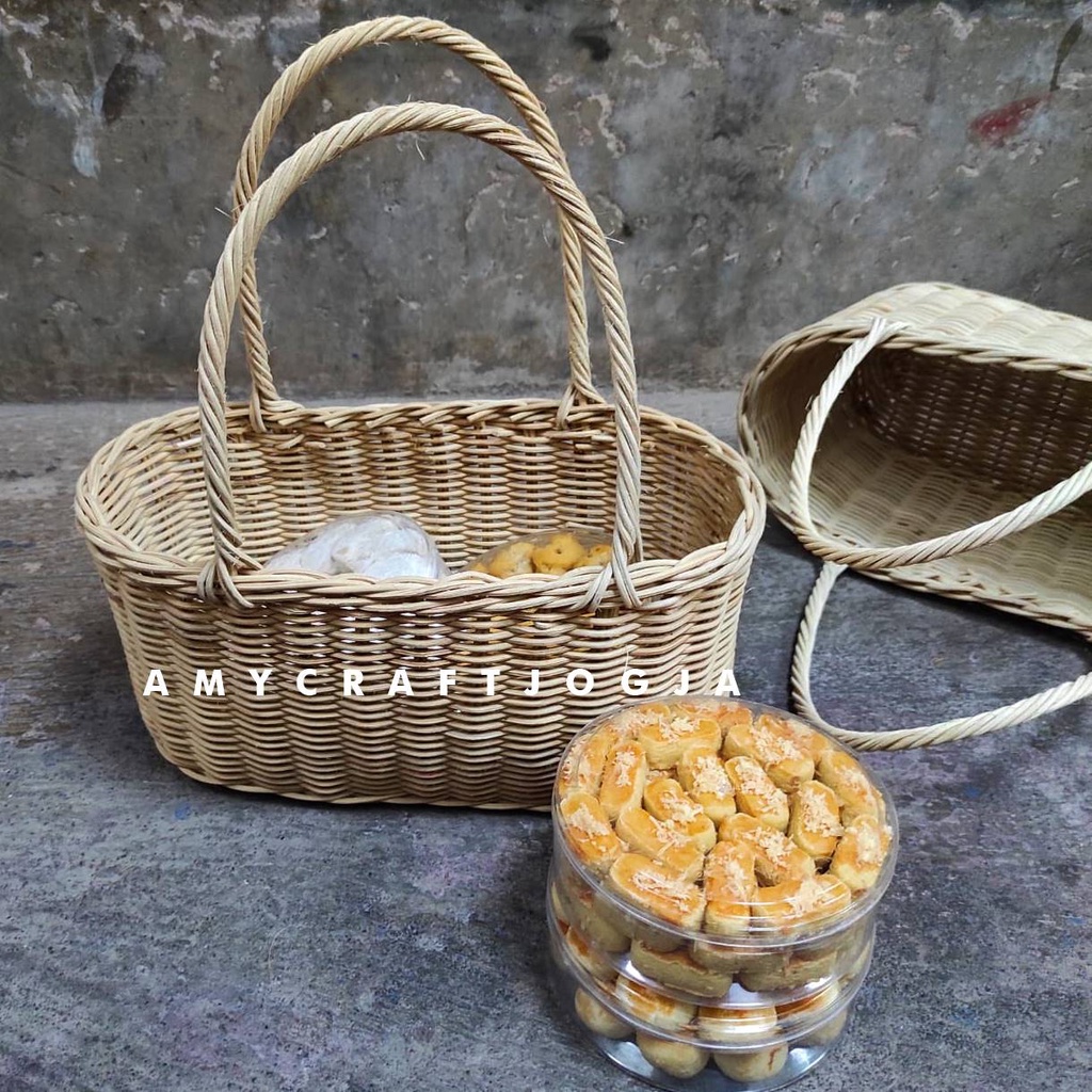 Tas Oval Rotan 28 x 12 cm/Tas Snack Nastar/Tas Anyaman Rotan/Tas Hampers/Tas Kekinian/Hampers Rotan