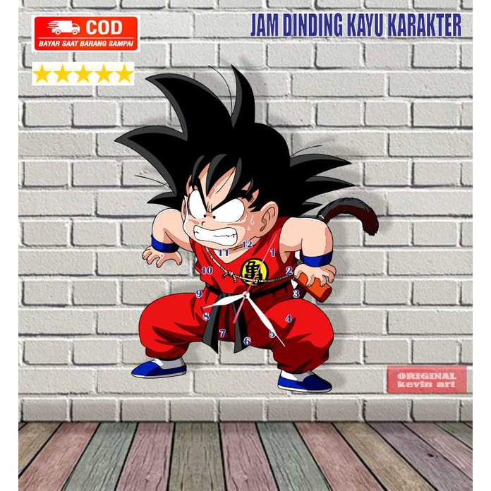 JAM DINDING KARAKTER DRAGON BALL GOKU BESAR UNIK HANDMADE UKIR KAYU DEKORASI HIASAN DINDING TERLARIS