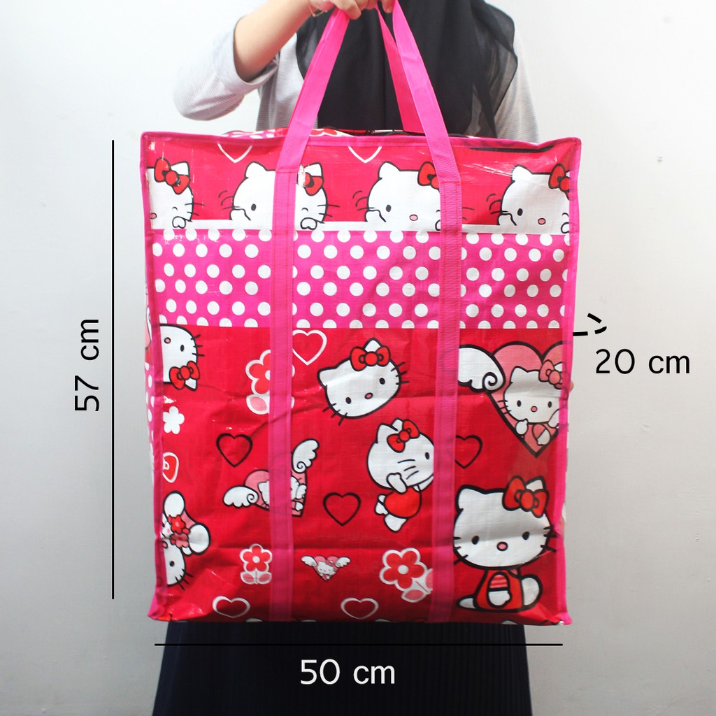 (TGS Olshop) - TravelBag Tas Baju Bahan Plastik Tas Karung Ukuran Jumbo Hello Kitty Tas Karung Serbaguna Murah