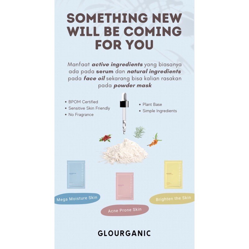 Masker Glourganic Powder | Niacinamide | Salicylic Acid | Hyaluronic 20gr BPOM