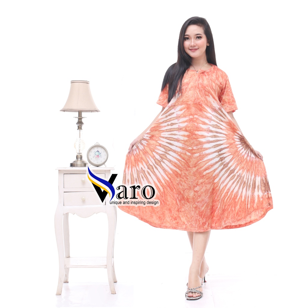 [GROSIR] Daster Kaos Payung Busui Tiedye XXL Jumbo Klok A Busui Resleting-Round Oren Ziper