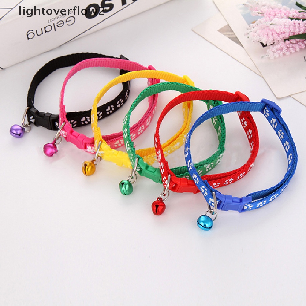 (lightoverflow2) Kalung Collar Adjustable Motif Telapak Kaki Kucing Warna-Warni Dengan Lonceng