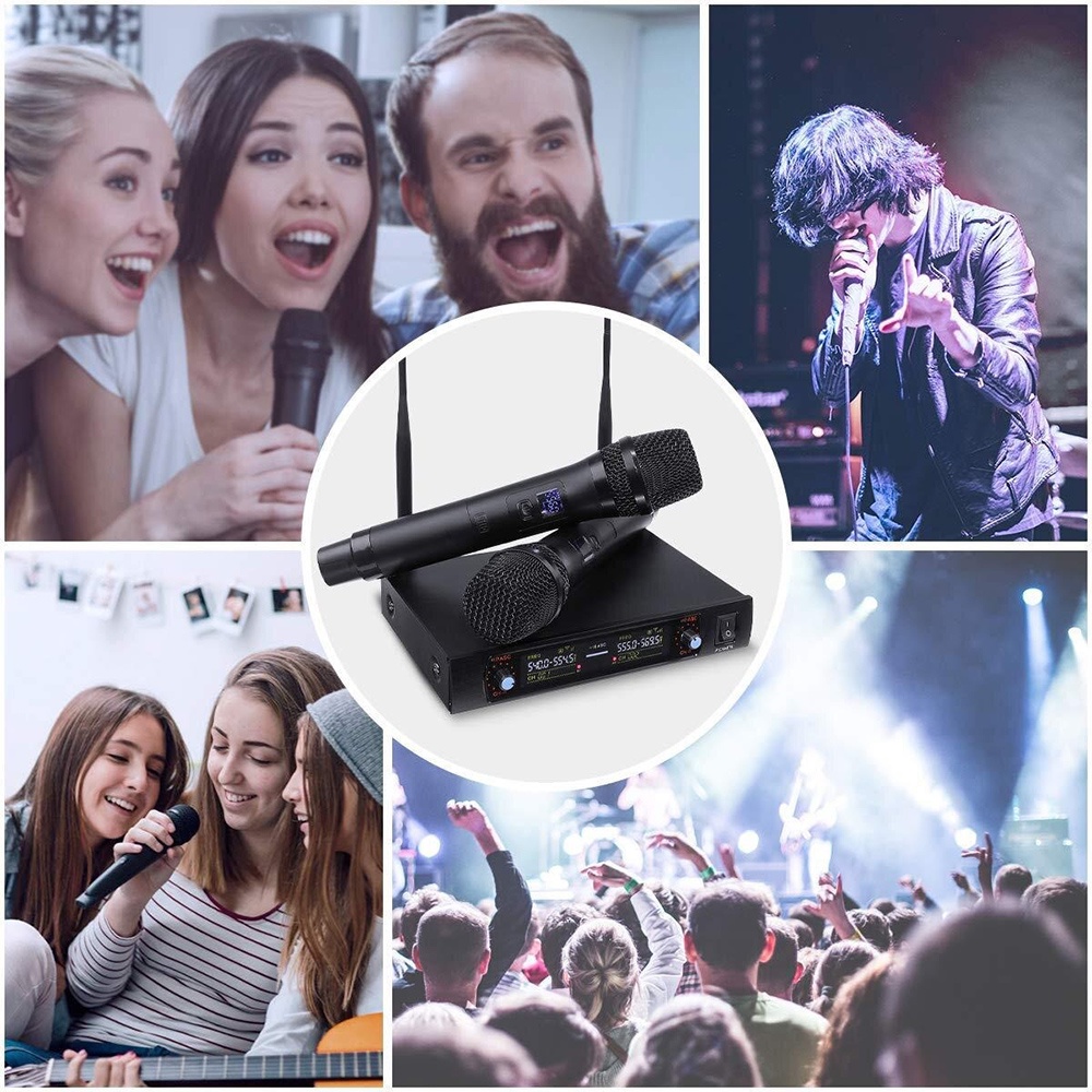 Microphone Karaoke Dual Channel Handheld Wireless Mic - J-08 - Black