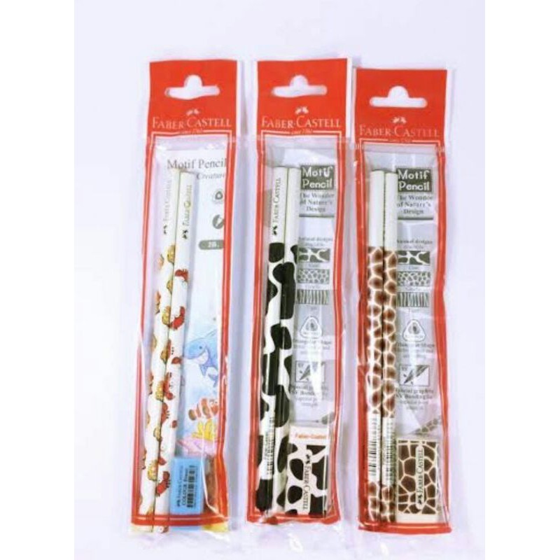 

Pensil Motif Cow / Giraffe / Sea Creature 2B Faber Castell Bundling Penghapus