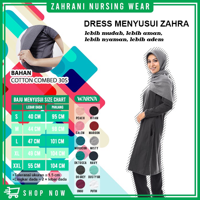 Baju Menyusui Midi Dress LENGAN PANJANG 100% KATUN JUMBO