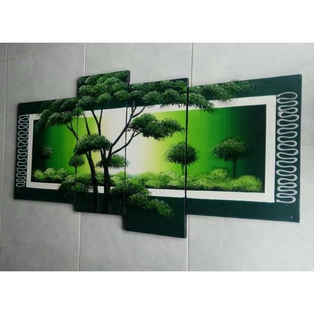Lukisan panel pemandangan alam dan hutan hijau