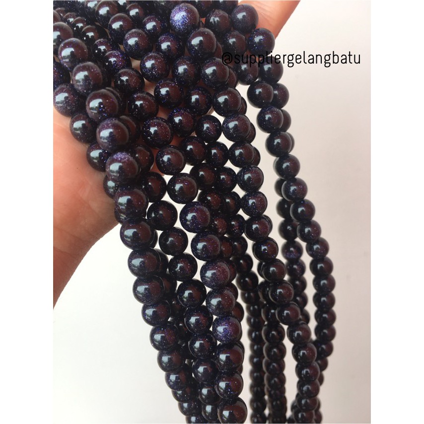 material blue gold sand stone batu pasir emas biru aksesoris manik batu 8mm bahan gelang kalung