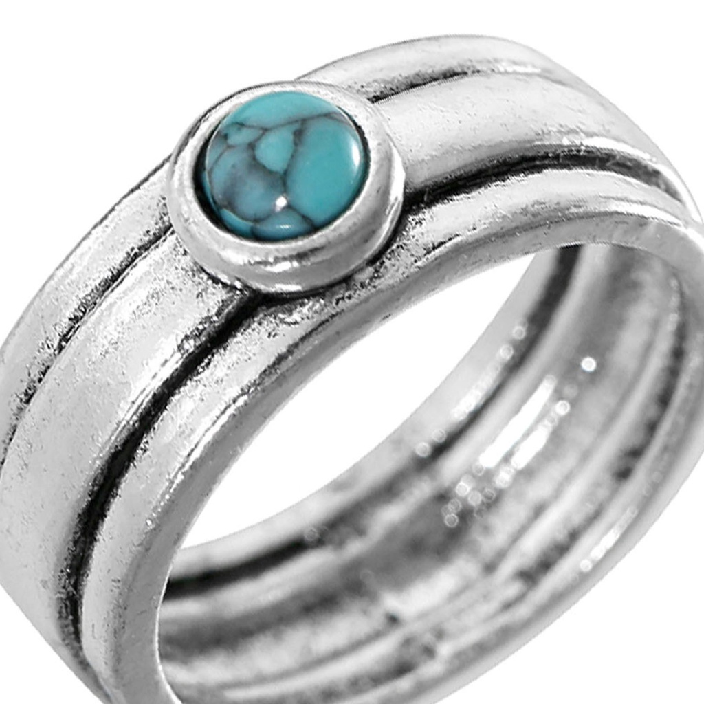 Hu Hu Hu Hu Hu Alat Bantu Pasang Kacamata♡ Cincin Tiga Lapis Gaya Etnik Vintage Dengan Turquoise Untuk Wanita