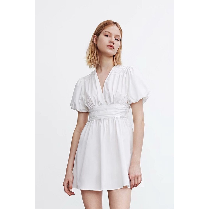 Dress casual import White V Neck korea style putih