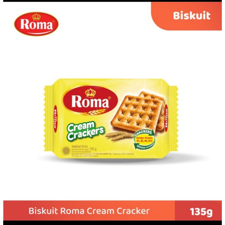 

1 bks Roma biskuit cream crackers tawar 135 gr