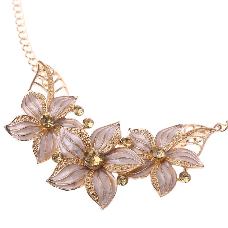 SIY  Fashion Women Gold Plated Crystal Flower Statement Necklace Earrings Jewelry Set