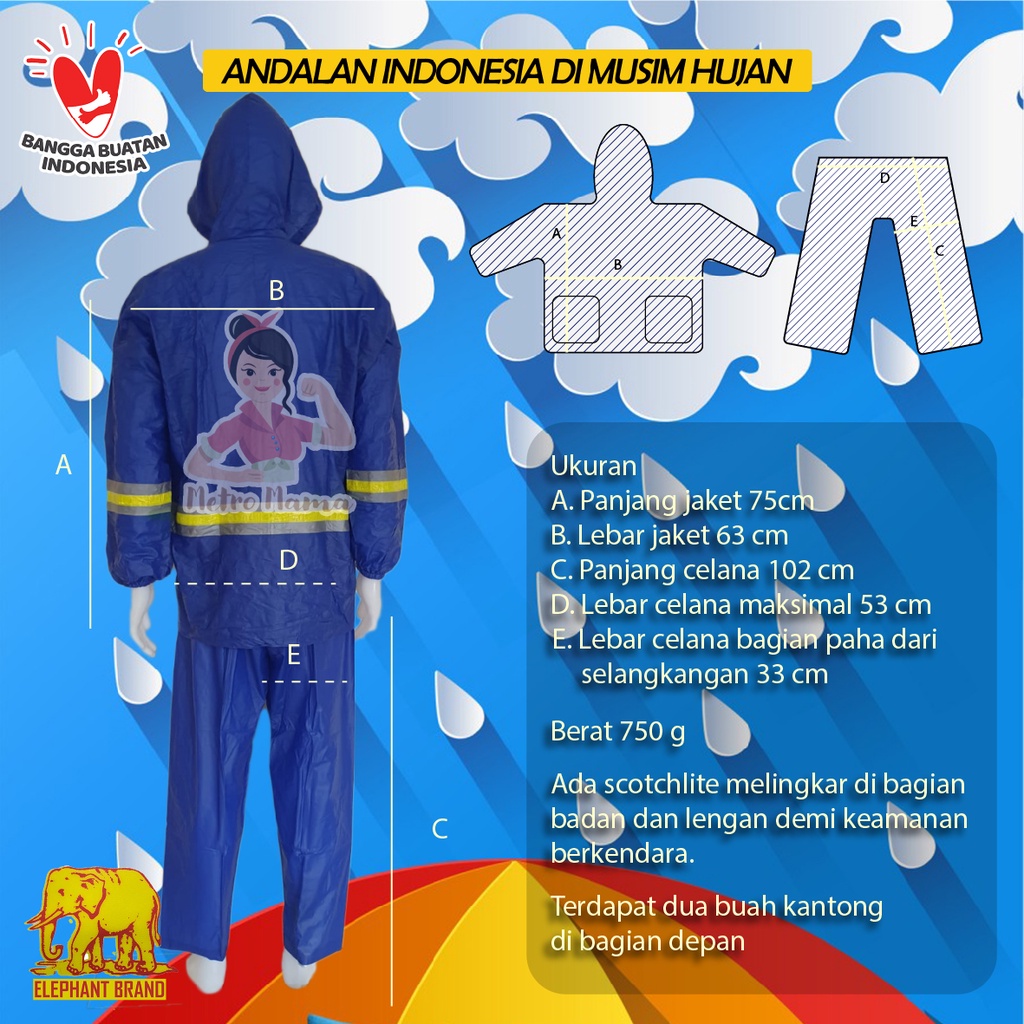 Jas Hujan Setelan Jaket Celana REFLEKTA GAJAH ASLI Mantel Original