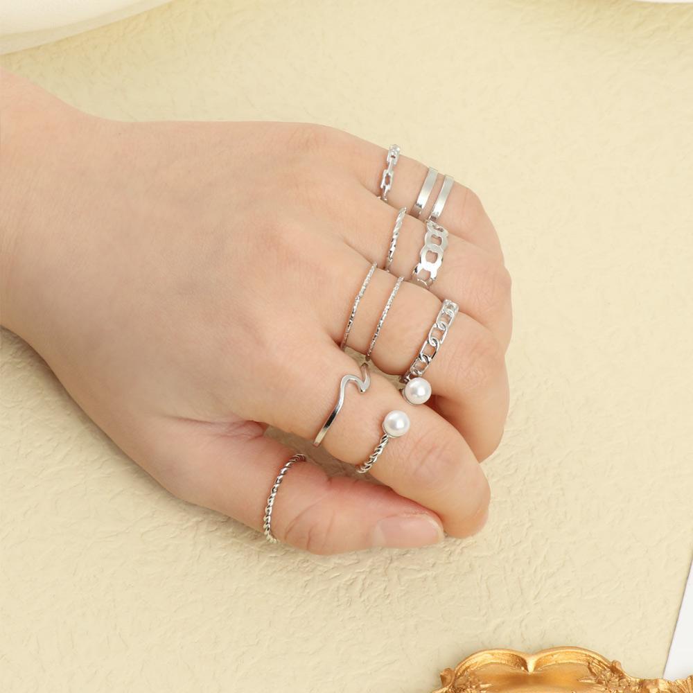 Lily set Cincin Perhiasan Pernikahan Berongga Emas/Perak Geometris Midi Knuckle