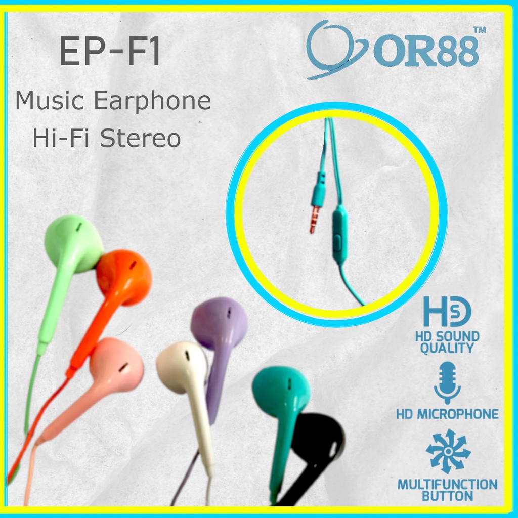 (P) Headset Handsfree Earphone Macaron Hi Fi Stereo OR88 Type F1