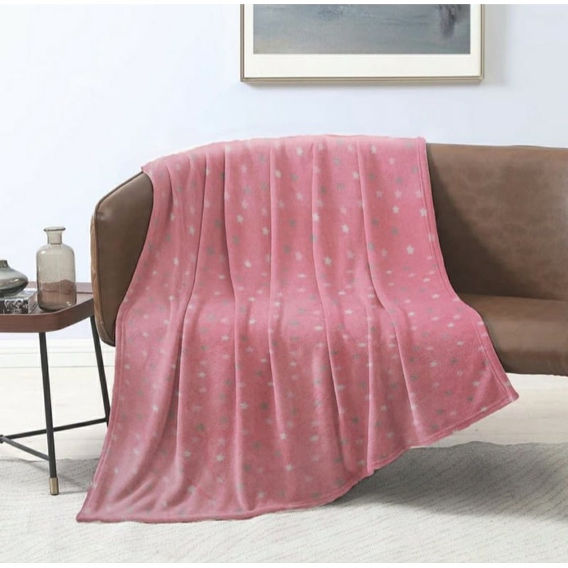 KingRabbit thermal Blanket Selimut Fleece 150x200cm Star Pink