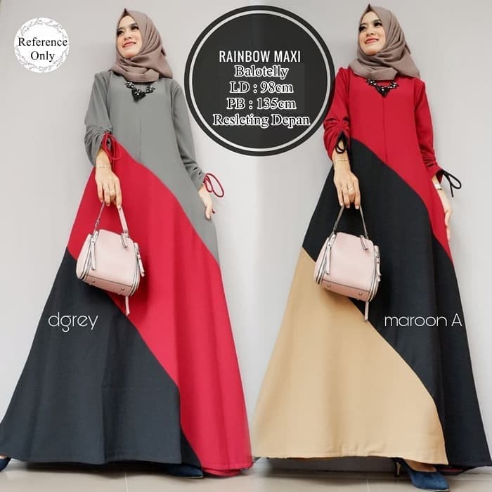 Baju Gamis Wanita Rainbow Maxi Long Dress Gamis Syari Muslim