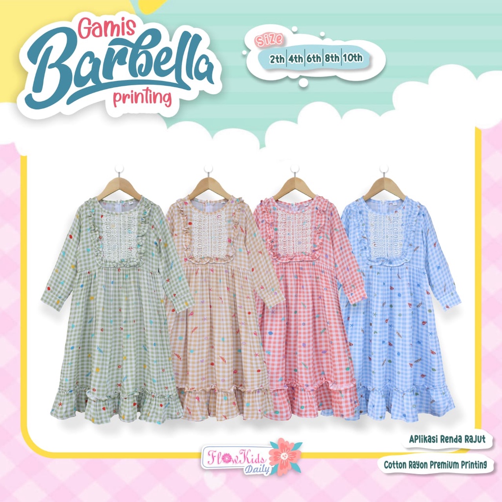 Baju Lebaran Anak BARBELLA FLOWKIDS DAILY 2-10 TAHUN gamis anak perempuan viral kekinian 2023 syar'i