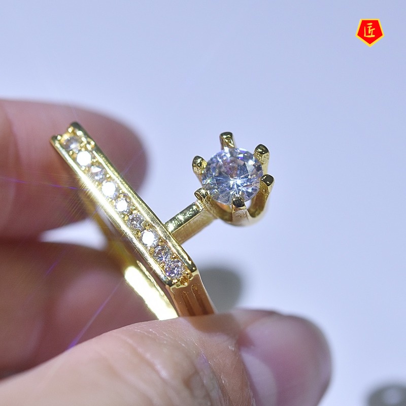 [Ready Stock]Creative Geometric Inlaid Diamond Gold Ring