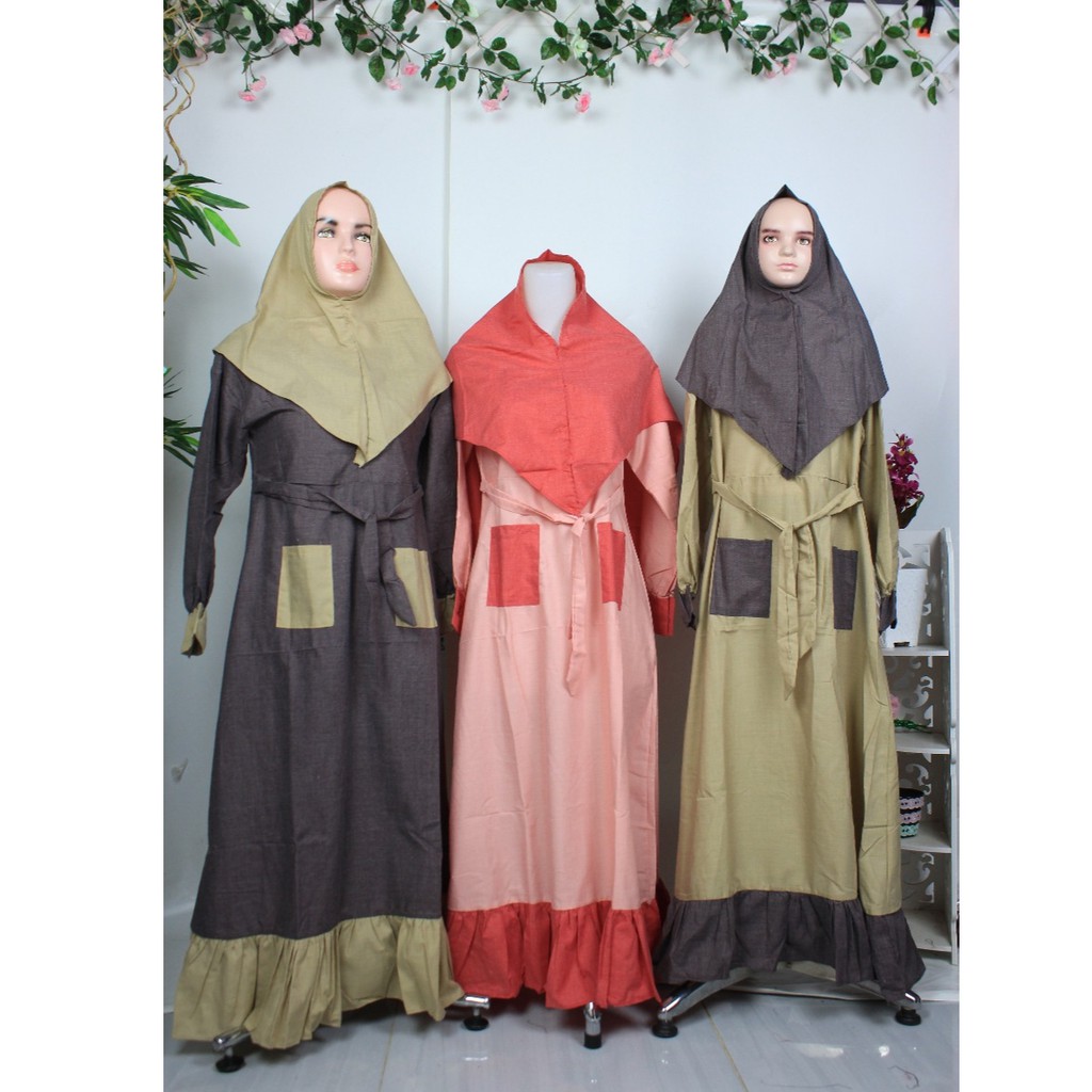 gamis anak tanggung set khimar katun adem model ulya