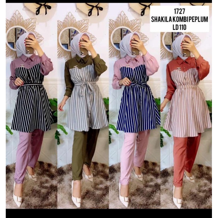 setcel bahan shakila kombinasi peplum