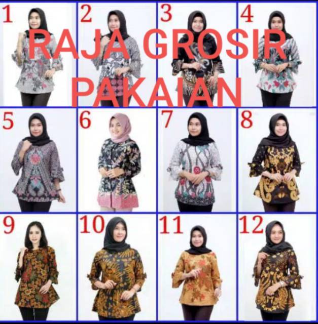 BAJU ATASAN BATIK DEWASA JUMBO TANGAN 7/8 BLOUSE BATIK  STRETCH MURAH