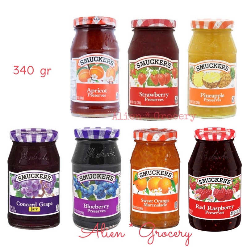 Smucker Smuckers Selai Olesan Apricot Strawberry Red Raspberry Blueberry Pineapple Grape Concorde Sweet Orange 340gr