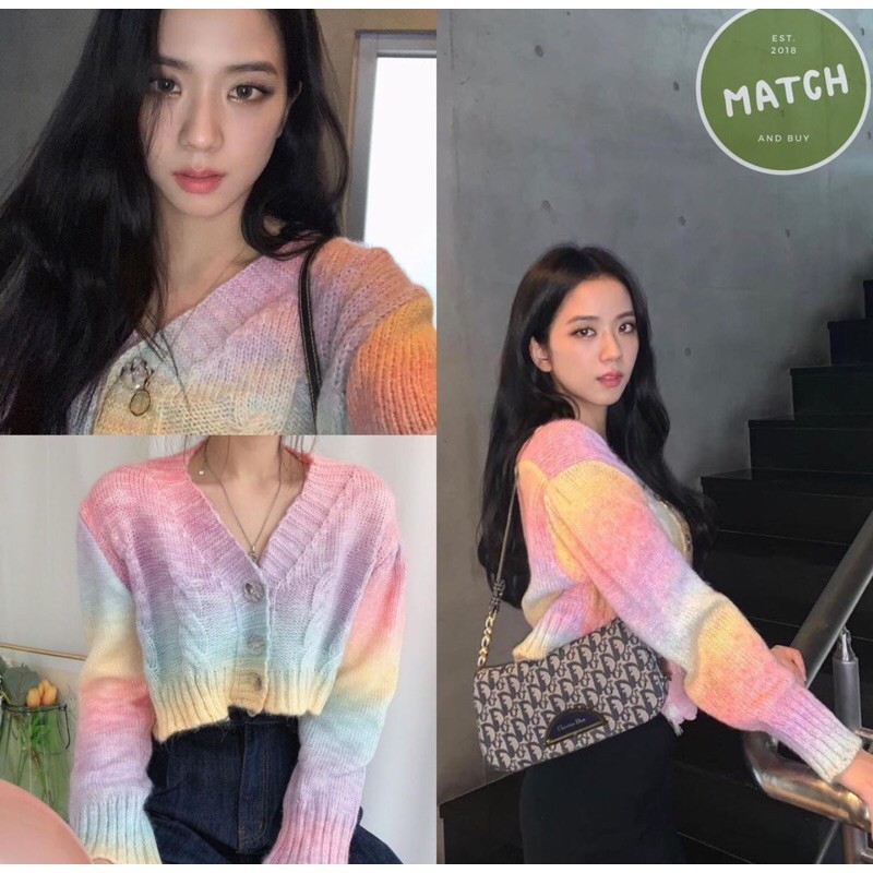 [ready stock] jisoo rainbow knit top | cardigan soft knit gaya korea