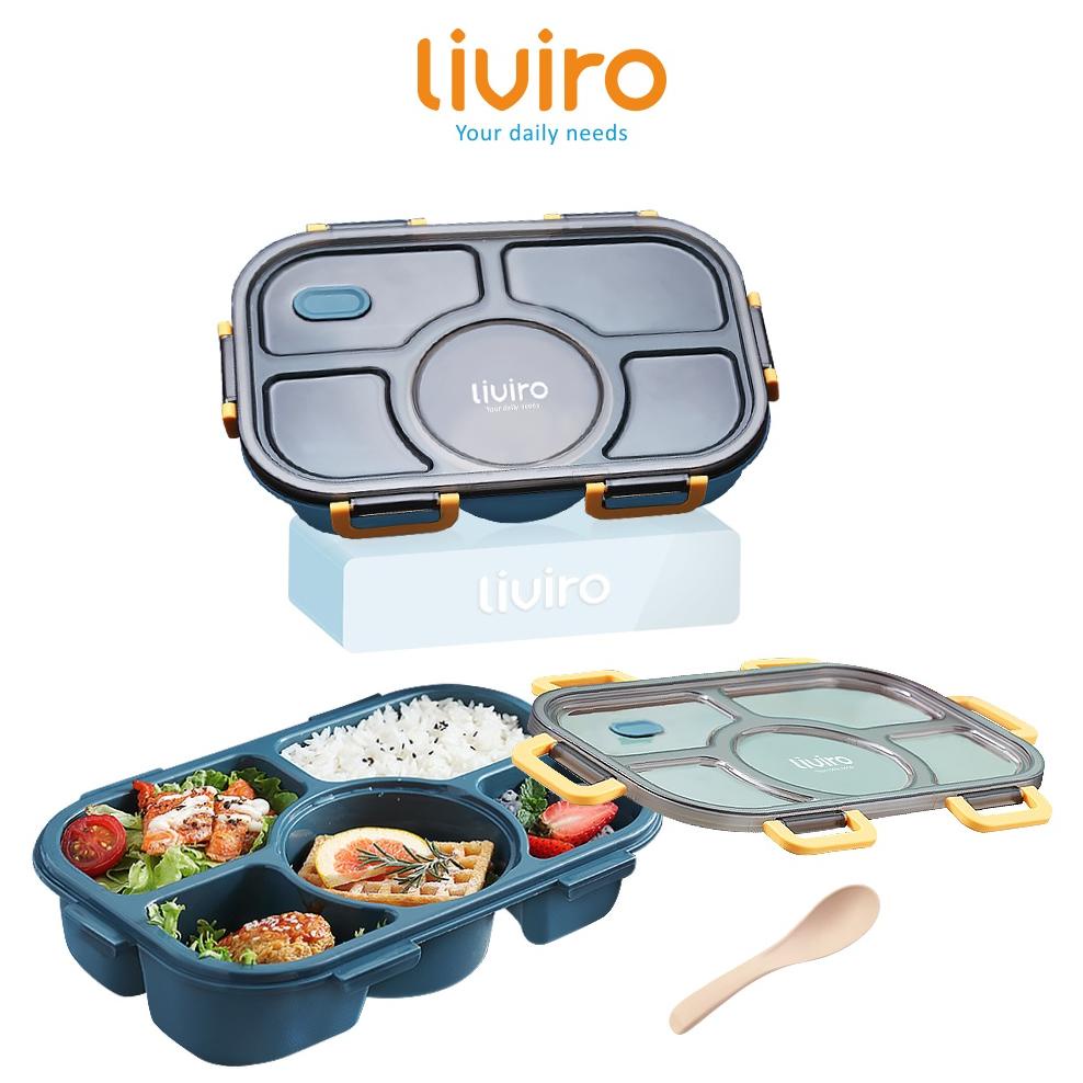 LIVIRO KOTAK MAKAN LUNCHBOX TEMPAT MAKAN DEGEN 5 GRID 1400 ML KAPASITAS BESAR ANTI TUMPAH GRATIS SEN