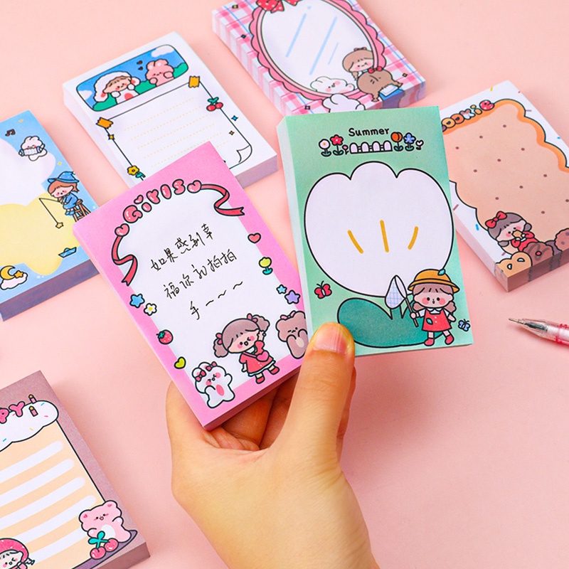 80 Sheets Mini Cartoon Bear&amp;Girl Series Sticky Notes Student Lovely Notepad