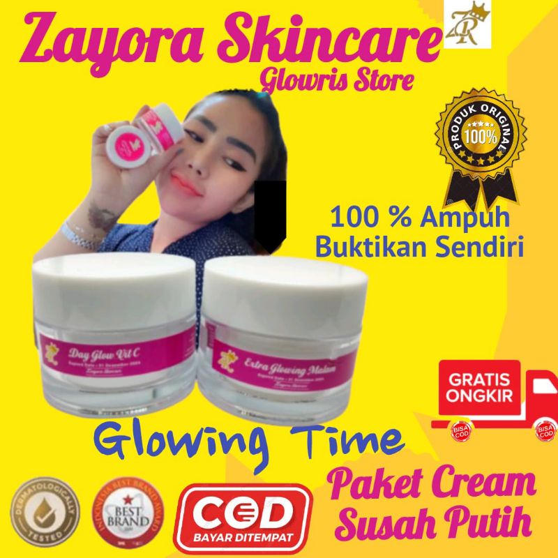 Cream Glowing DAY GLOW VIT C &amp; Extra Glow Malam Cream Untuk Kulit Yang Susah Putih New Pakage