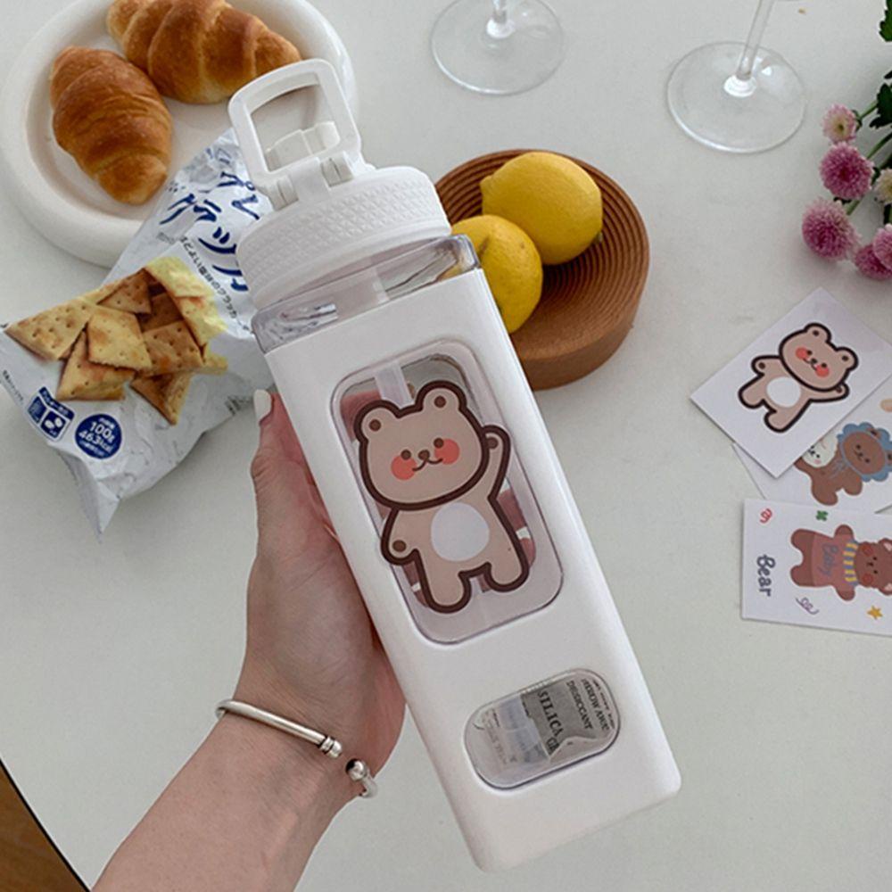 [Elegan] Botol Air Minum Lucu Dengan Stiker Beruang Bening Wadah Air Perlengkapan Dapur Perlengkapan Minum Outdoor Rumah Jus Kotak