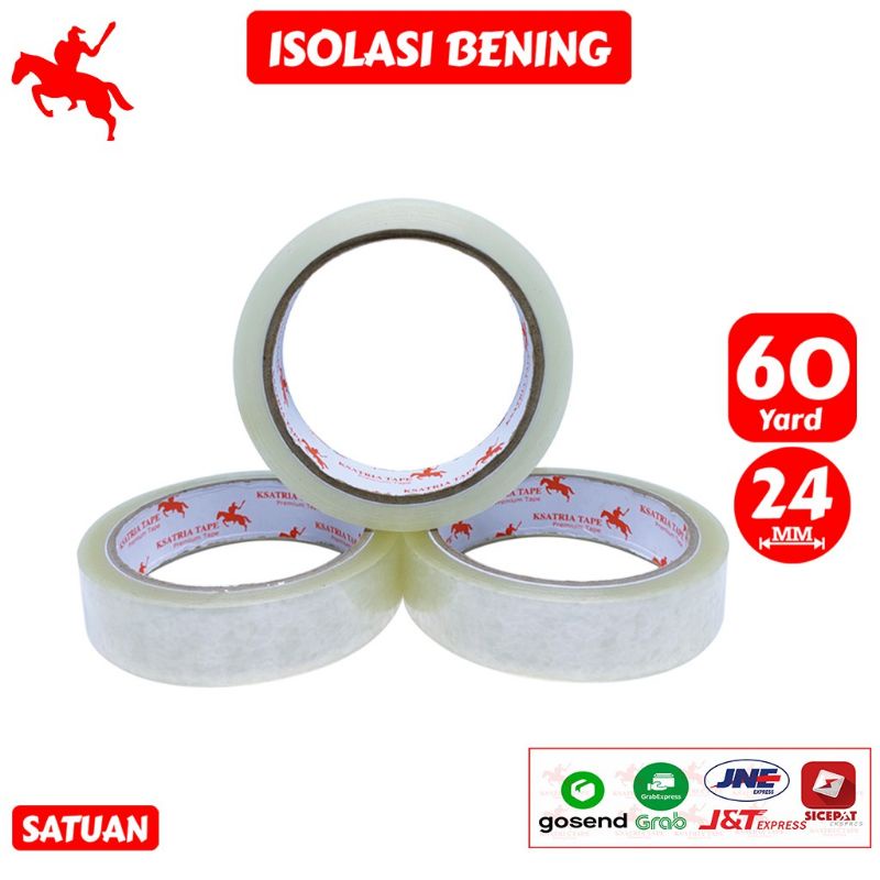 Lakban OPP Tape 1 inchi x 60 yard / Isolasi Bening KSATRIA Tape selotip 12mm isolasi bening 24mm x 60yard