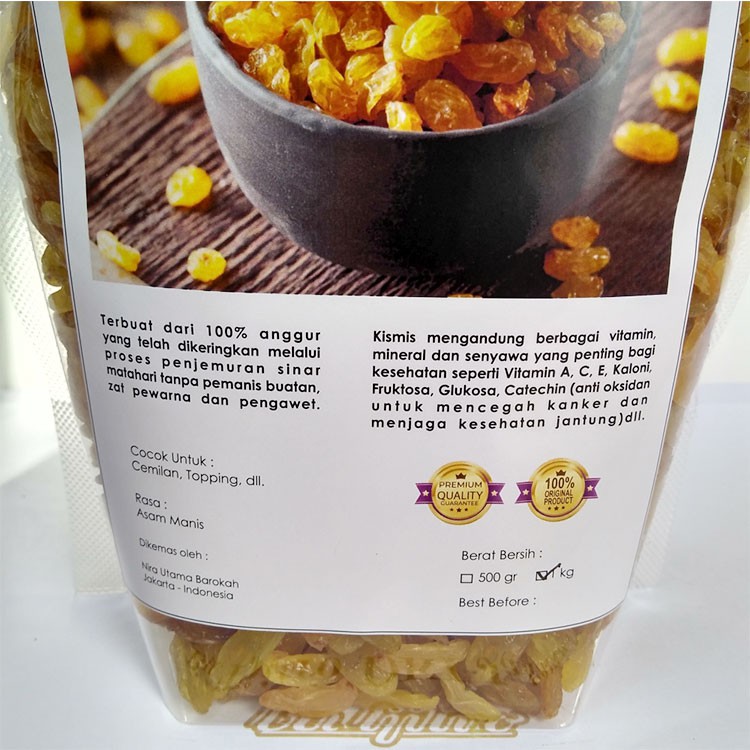 Kismis Gold 1 Kg Premium Quality Golden Raisin | Camilan Sehat | Oleh - oleh Haji Dan Umroh