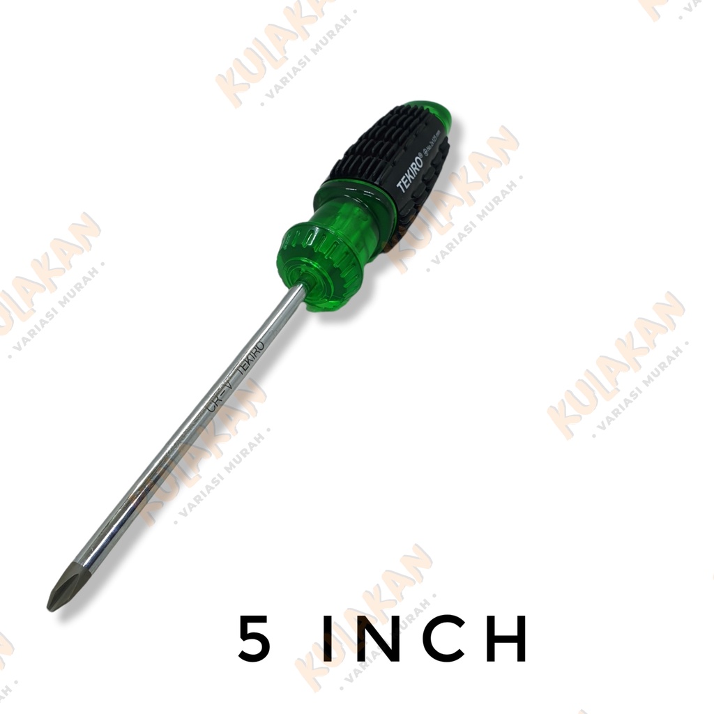 Tekiro Obeng Gagang Karet (+) 5inch 6inch PH2 Cushion Grip Screwdriver Ujung Magnet Obeng Plus Kembang Hijau