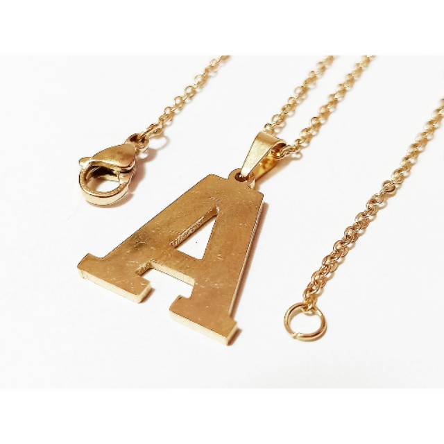 VeE Kalung Liontin Abjad - Huruf - Inisial Nama A - Z Gold - Kalung Liontin Titanium Pria Wanita