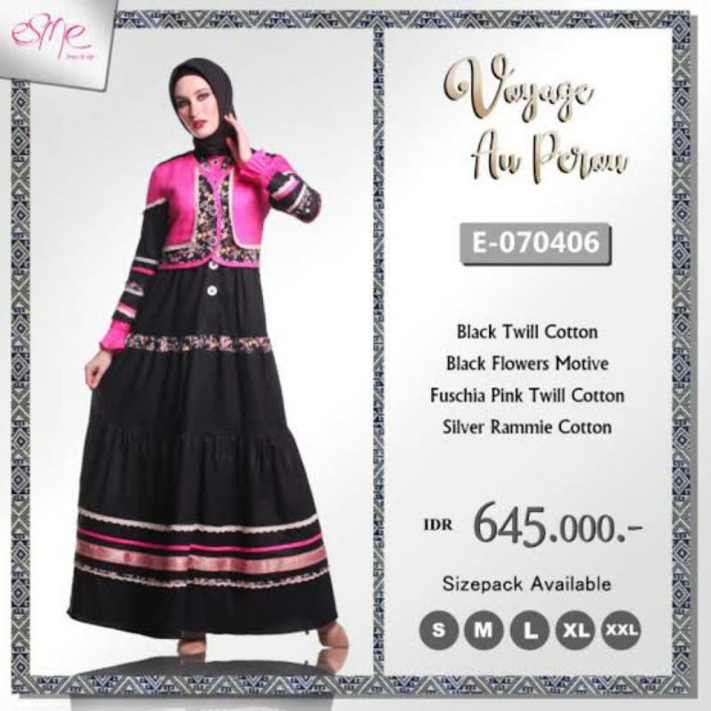 Gamis Cewek Dewasa / Esme E-070406 Black Pink