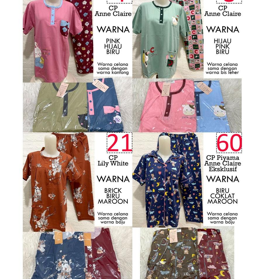 Babydoll CP ANNE CLAIRE Lengan Pendek Celana Panjang Piyama Baju Tidur Wanita -1 [SDM.26Au22ᵁ]