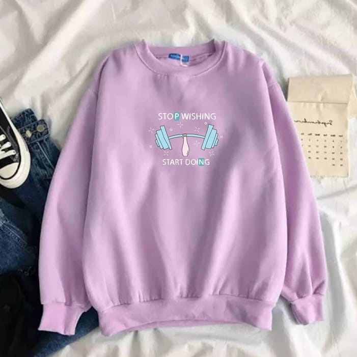 SWEATER CREWNECK WANITA STOP WISHING - ATASAN HALUS TEBAL TERLARIS