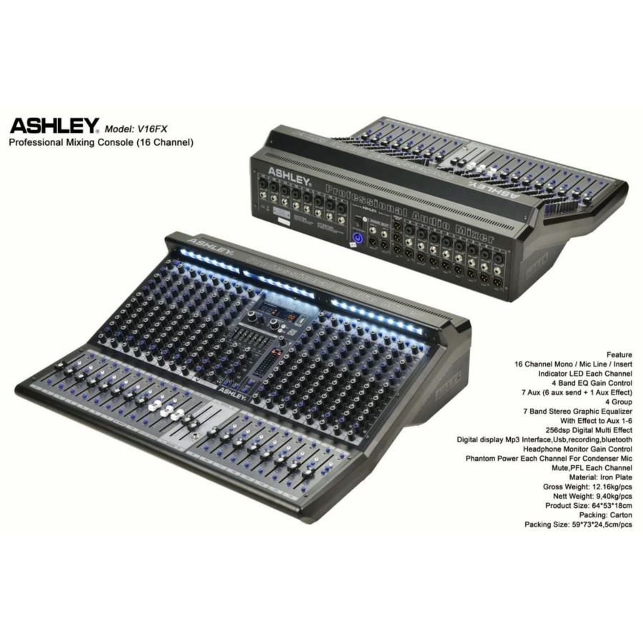 Mixer Audio ASHLEY V16FX 16 Channel USB Bluetooth Original