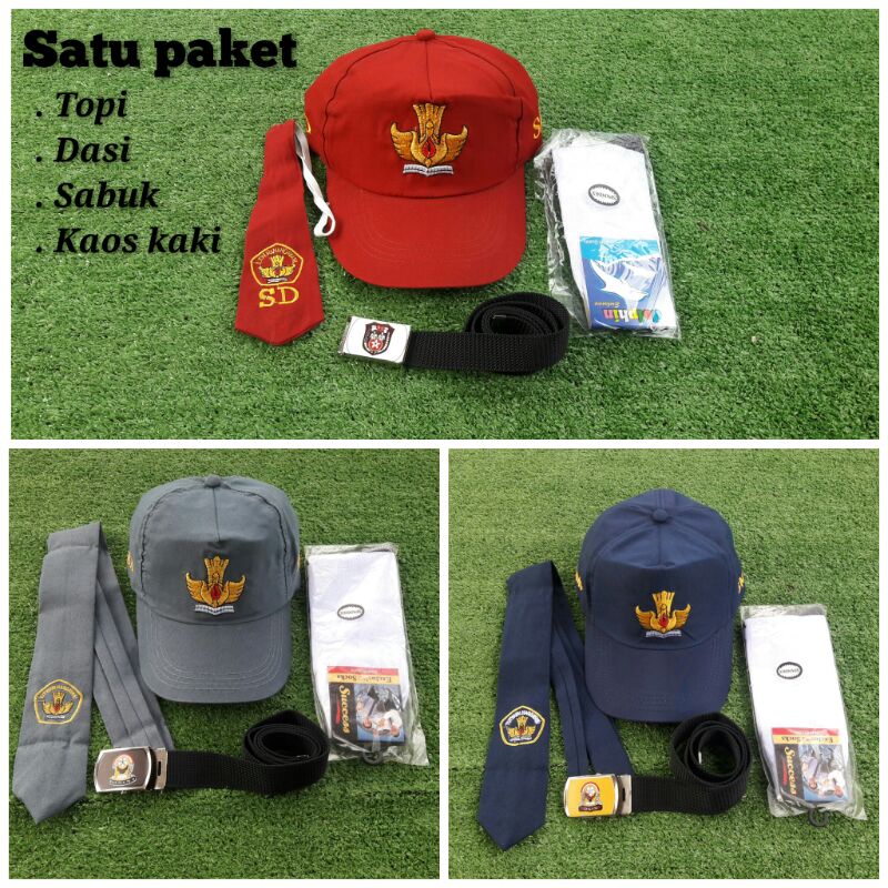 Topi SD SMP SMA Bisa Cod Lengkap dengan sabuk dan dasi Gratis Ongkir Kualitas Terbaik