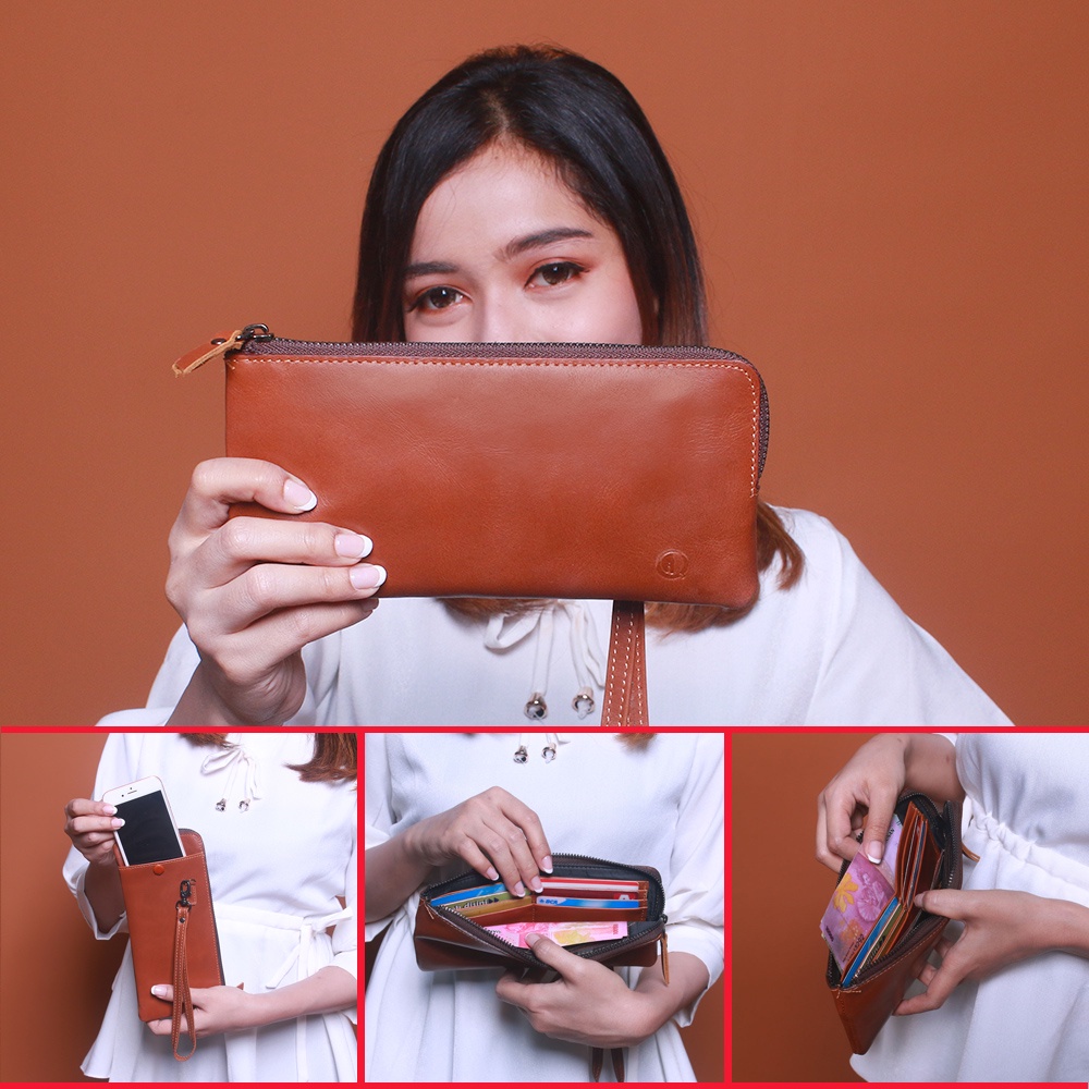 Dompet Panjang Kulit sapi asli Ada Tali dan Slot HP dompet hp wanita DK05