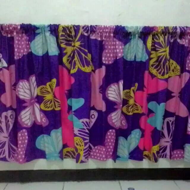 Gorden bawah kompor/Gorden kolong dapur/Gorden meja dapur katun panca motif kupu ungu