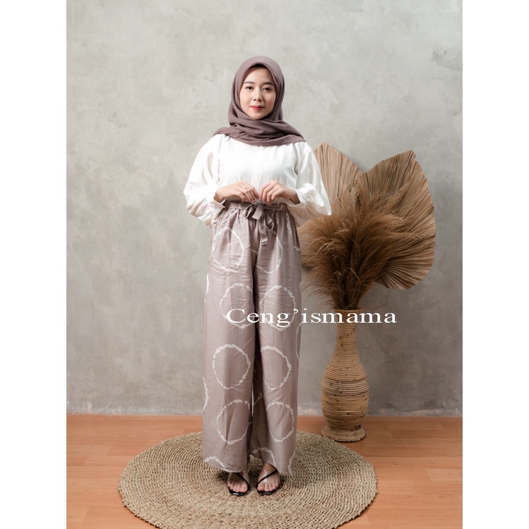 Celana Panjang Kulot Wanita Motif Cincin Sibori Bahan Rayon-2