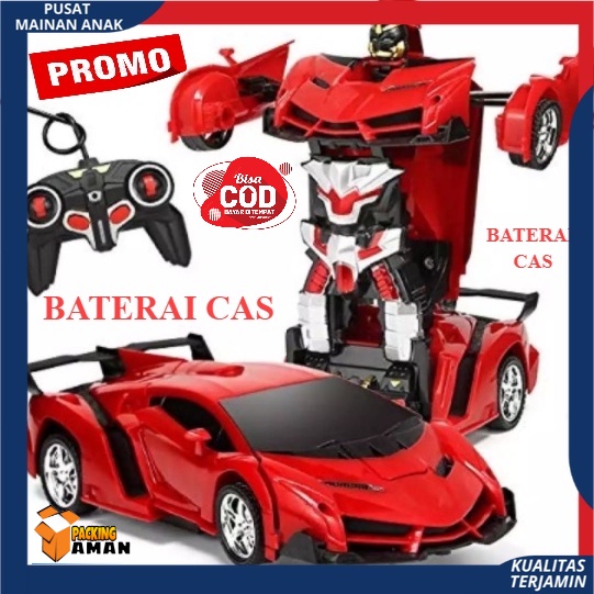 RC TRANSFORMER 1 : 18 MOBIL REMOT JADI ROBOT BATERAI CAS TERBARU