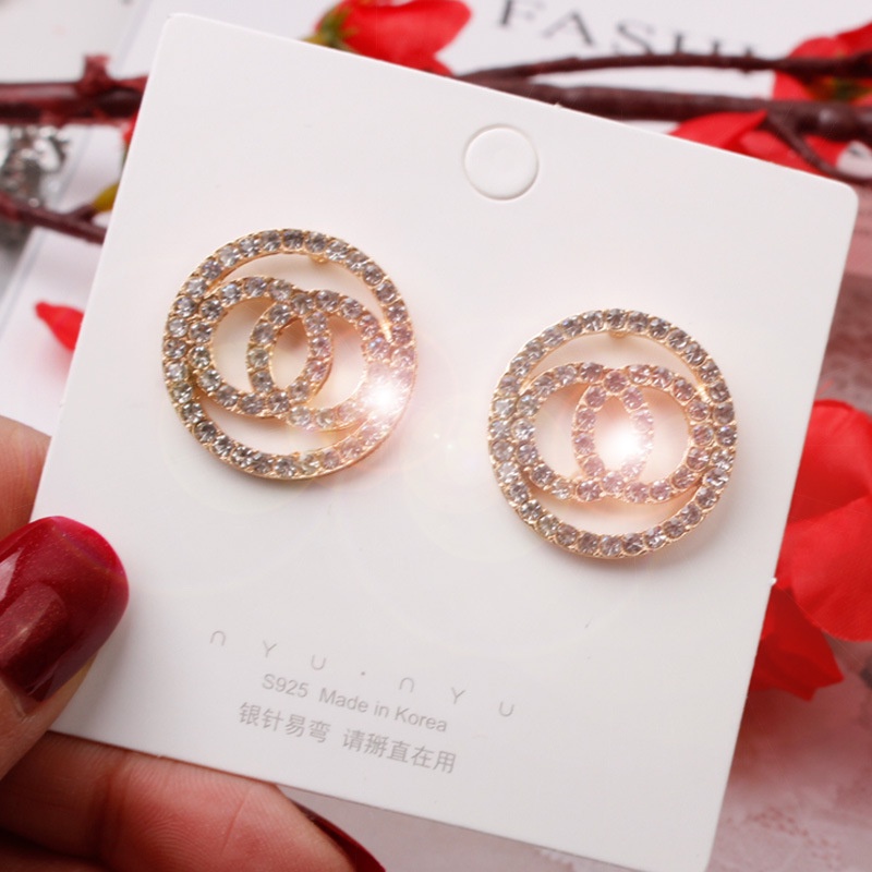 Anting Stud 925 Silver Needle Model Cincin Ganda Aksen Berlian Untuk Aksesoris