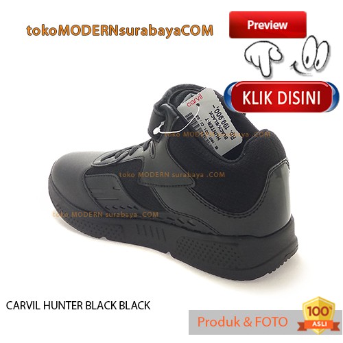 CARVIL HUNTER BLACK BLACK sepatu sekolah anak velcro casual sneacker