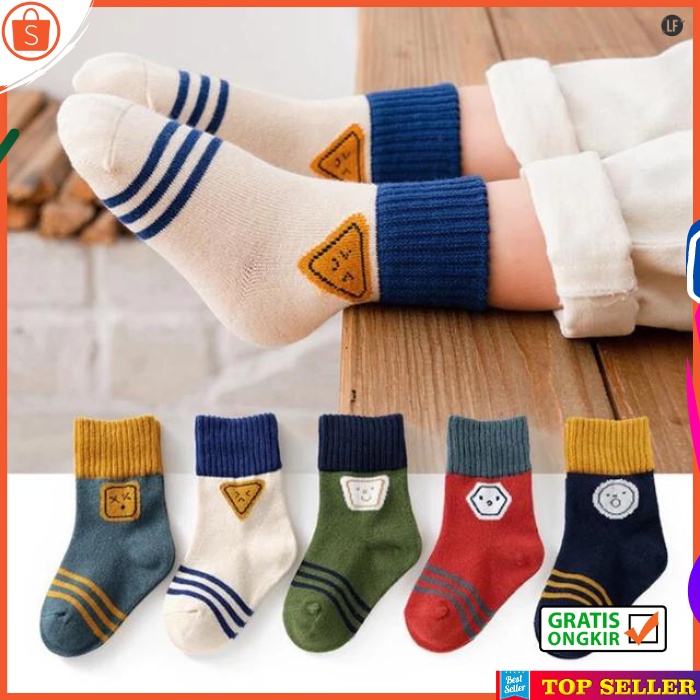 KAOS KAKI ANAK LAKI LAKI KOREA KEKINIAN MOTIF KARTUN GARIS SOCK KIDS SEKOLAH USIA 3-7 TAHUN KK9