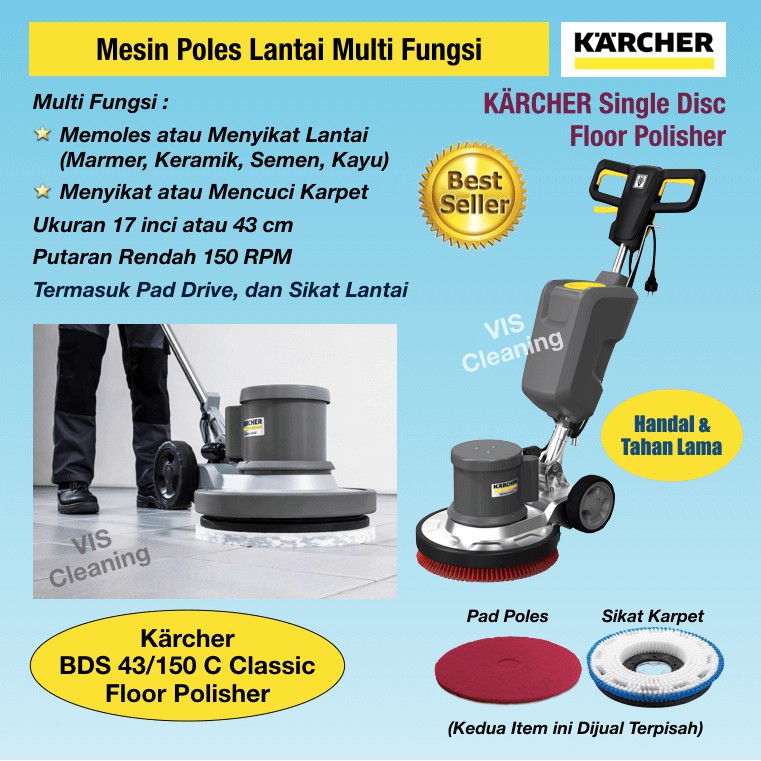Polisher 17 inch 150 RPM Karcher BDS 43/150 C (Mesin Poles Lantai)